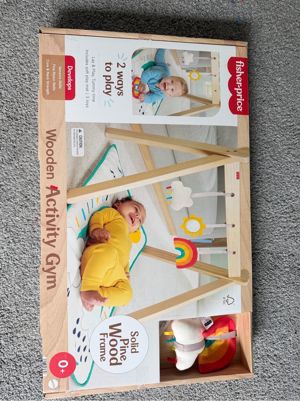 Fisher-Price Natural Wood Activity Gym with Rainbow & Yellow Accents